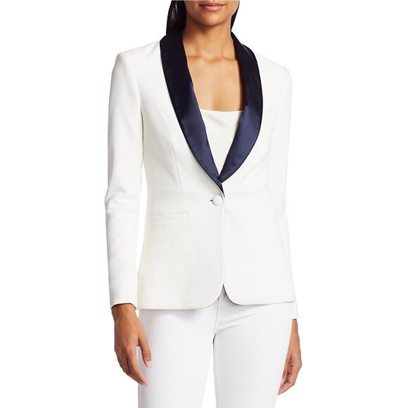NWD L'AGENCE Single-button Contrast Lapel Smoking Blazer Size 2 White #1K458 - Picture 1 of 13